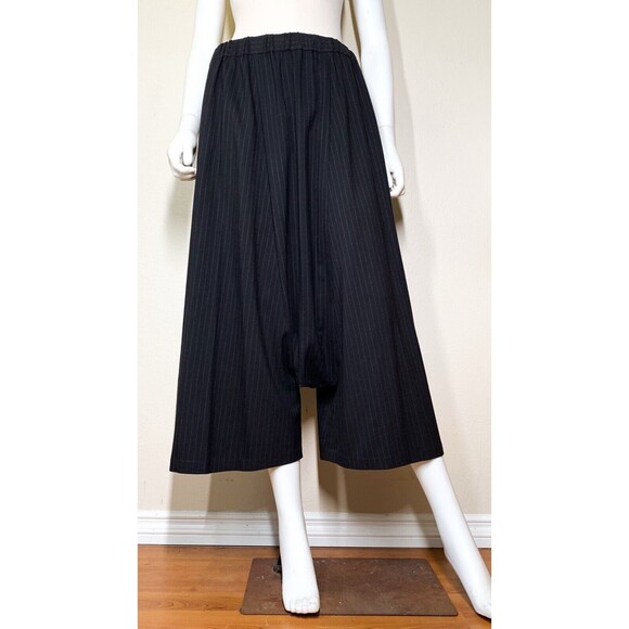 Pas de Calais Drop Crotch Pants 40 US L Dark Grey Pin Stripe Elastic Waist Japan - Picture 2 of 6